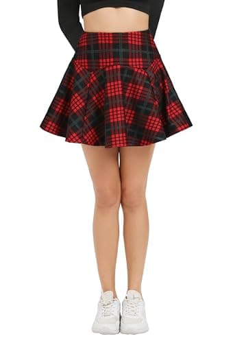 Urban CoCo Women's Vintage Elastic Waist Plaid Flared Mini Skirt