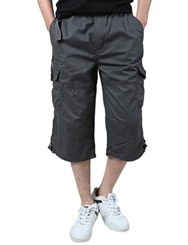 Mens Cotton Cargo Shorts - Casual Baggy Hiking Summer Shorts — Dark Grey