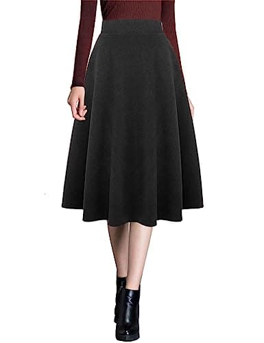 Ylingjun Warm Wool Midi Skirts for Winter Fall — Pure Dark Grey