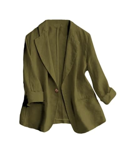 IDEALSANXUN Linen Women's 3/4 Sleeve Lightweight Blazer — Army