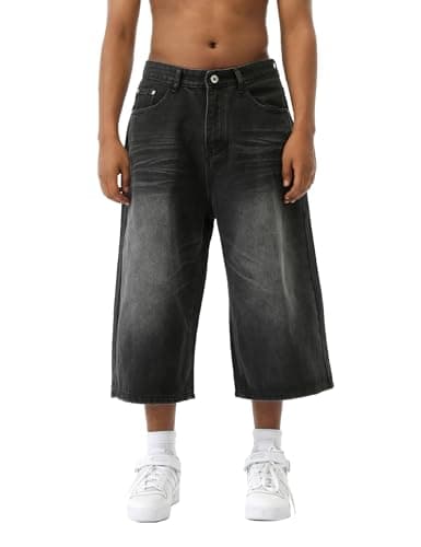 EMMIOL Mens Summer Baggy Jean Shorts with Pockets — Black-b