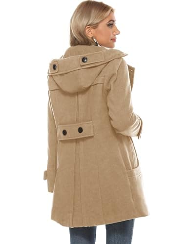 Tanming Women's Warm Double Breasted Wool Pea Coat with Hood