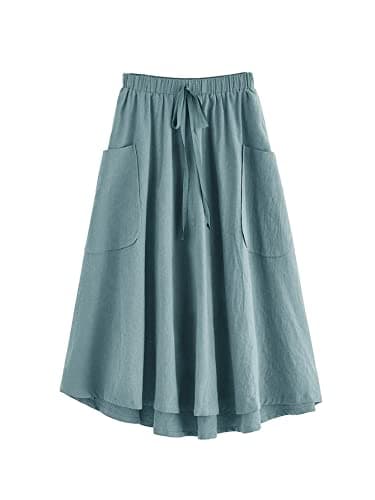 SweatyRocks Women's Casual High Waist Pleated Midi Skirt with Pocket — Lake Green