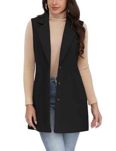 IDEALSANXUN Women's Plaid Sleeveless Blazer Jacket for Fall Winter — Pure Black
