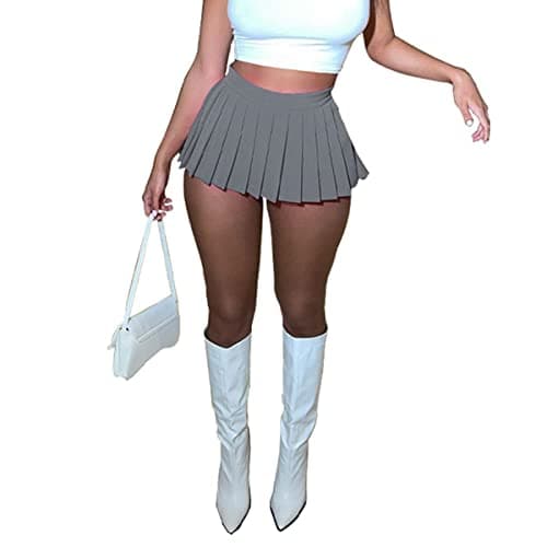 HAOYUAN Women's Mini Pleated Stretchy Skater Skirt — Gray