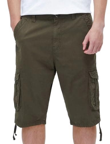 BEST SOUTH Men's Casual Long Cargo Shorts 13 Inches Relaxed Fit with Pockets — Olive Green