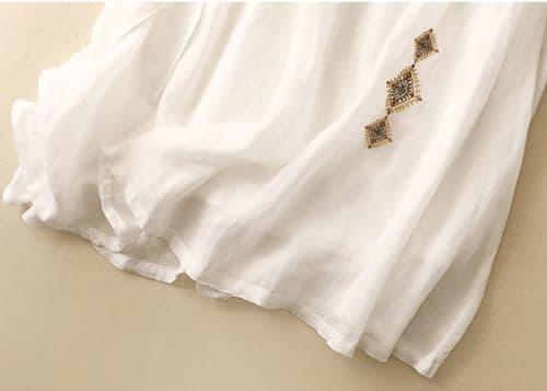 Linen Women's Summer Flare A Line Embroidery Skirt