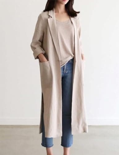Cotton Linen Blazer Casual Spring Jackets Trench Coat