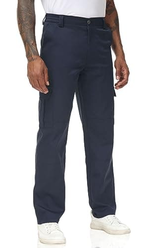 Soojun Men's Elastic Waist Relaxed Fit Stretch Cargo Pants — Navy