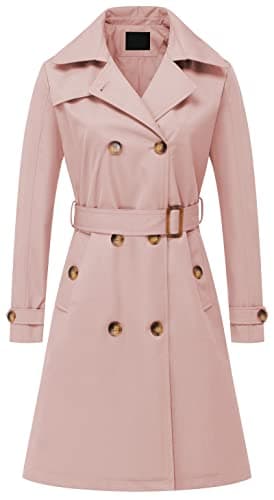 Chrisuno Women's Long Trench Coat with Belt and Hood — Pink