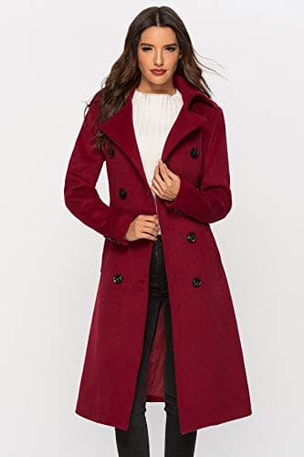 Escalier Women's Wool Double Breasted Pea Coat with Belt