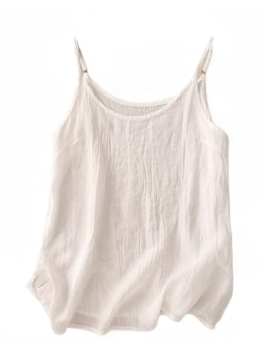 Women's Summer Sleeveless Linen Camisole Tops — White
