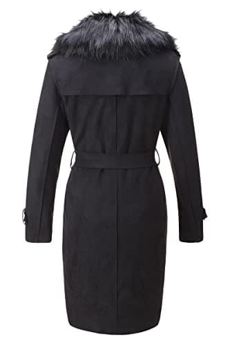 Bellivera Women's Faux Leather Trench Coat with Fleece Lining and Detachable Collar