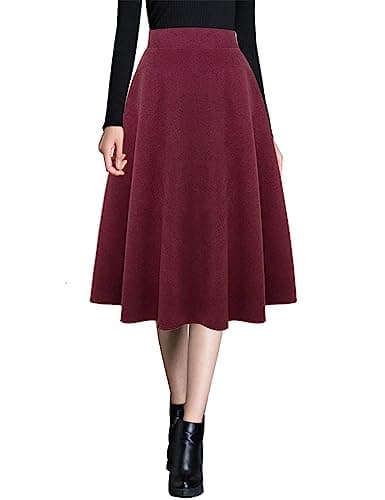 Ylingjun Warm Wool Midi Skirts for Winter Fall — Pure Wine
