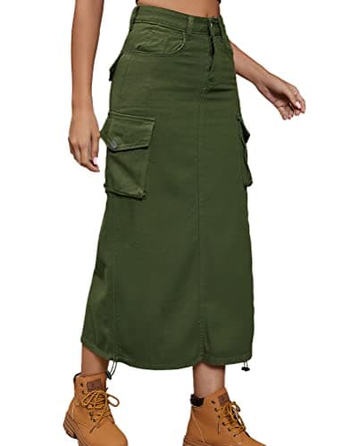 Cargo Denim Skirt for Women — Army