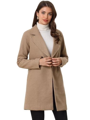 Allegra K Women's Notched Lapel Double Breasted Winter Coats — Dark Khaki