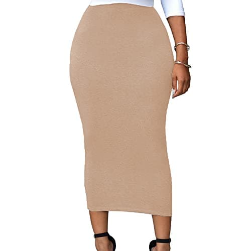 Lrady Women's High Waist Slim Maxi Pencil Skirts for Night Out Party — Khaki