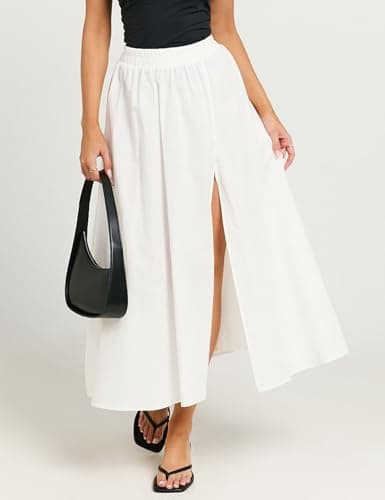 IDEALSANXUN Women's Elastic Waist Maxi Skirtorer Summer A-Line Mid-Length Skirt