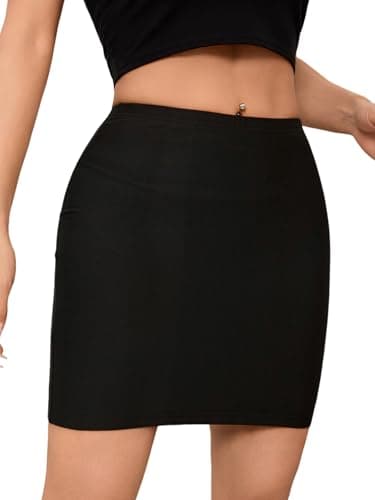 Soly Hux Women's Elastic High-Waist Bodycon Mini Pencil Skirt — Solid Plain Black