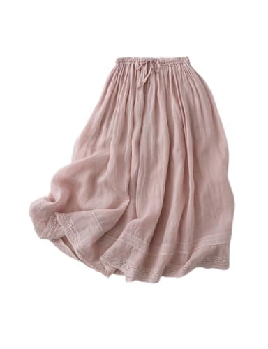 2024 Summer Linen Women's Skirt with Elastic Waist — Pink