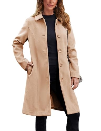 UANEO Women's Faux Wool Peacoat Long Trench Coatwinteribilidad — Camel