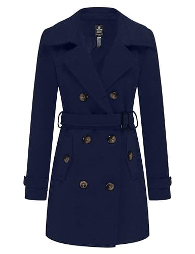 Women's Double Breasted Winter Trench Coat with Belt by Wantdo — Navy