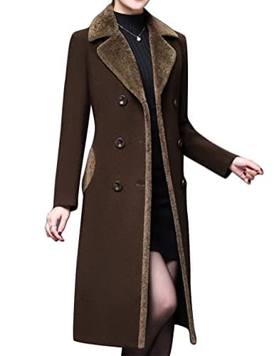 Women's Wool Peacoat with Fur Collar by IDEALSANXUN — Brown