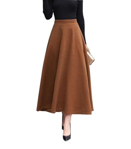 Vintage Wool Plaid Skirt for Women Fall Winter — Brown