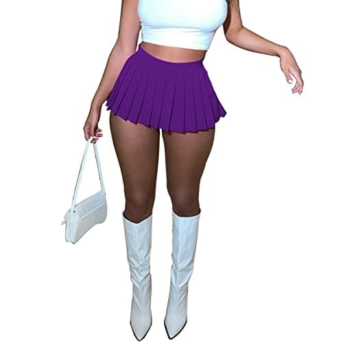 HAOYUAN Women's Mini Pleated Stretchy Skater Skirt — Purple