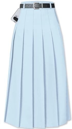 Sangtree Girls A-Line Pleated High Waist Fashion Skirt — Light Blue Pocket