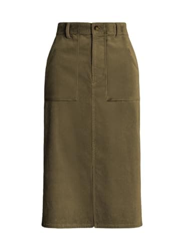 Happy Sailed Women's High Waist Split Corduroy Midi Skirt with Pockets — Jungle Green