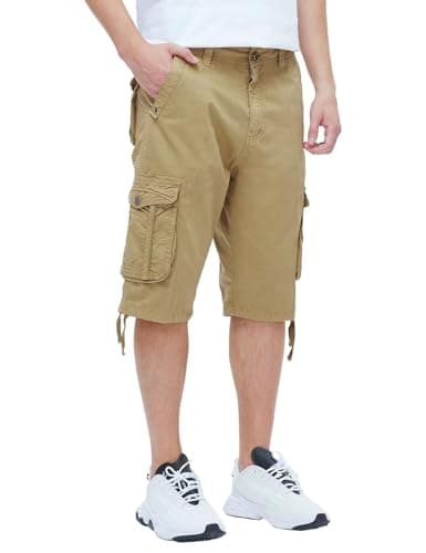 BEST SOUTH Men's Casual Long Cargo Shorts 13 Inches Relaxed Fit with Pockets
