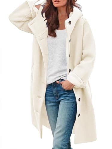 SAUKOLE Women's Wool Blend Pea Coat - Fashion Winter Overcoat with Hood — Beige