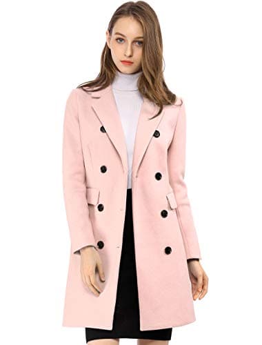 Allegra K Women's Elegant Notched Lapel Winter Trench Coat — Pink