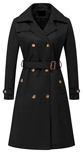 Chrisuno Women's Long Trench Coat with Belt and Hood — Black