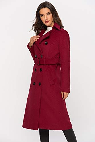 Escalier Women's Wool Double Breasted Pea Coat with Belt