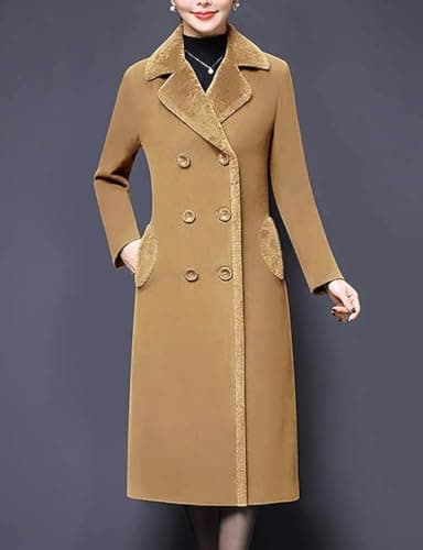 Women's Double Breasted Wool Peacoat with Fur Collar by IDEALSANXUN