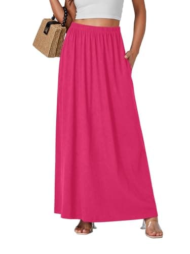 Vrtige Women's Casual High Waist Flowy Hem A-Line Maxi Skirt with Pockets — Rose