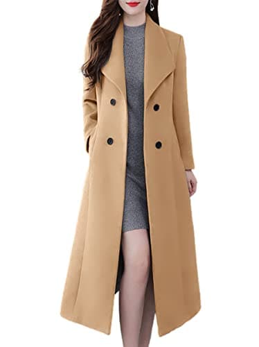 Ebossy Women's Slim Fit Below Knee Wool Trench Coat — Light Tan