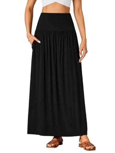 Vrtige Women's High-Waist Flowy A-Line Maxi Skirt with Pockets