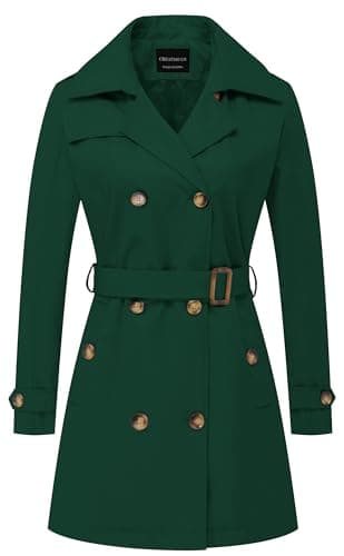 Chrisuno Women's Mid-Length Double Breasted Trench Coat with Hood — Emerald Green