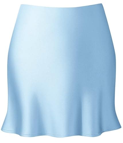 Women's Reaowazo Satin High Elastic Ruffle Waist Short Skirt — A-light Blue