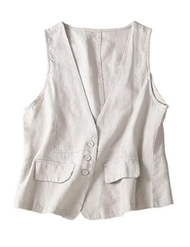 Womens Sleeveless Cotton Linen Vest V Neck Cardigan Jacket