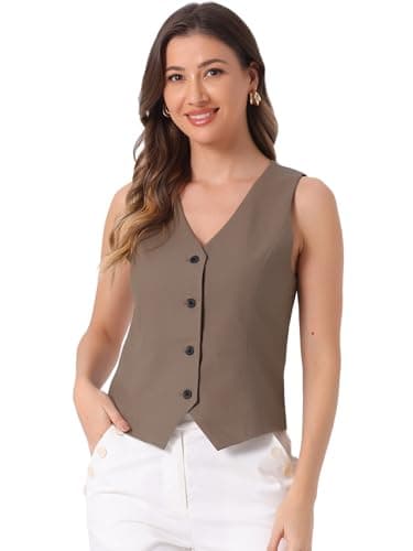 Allegra Linen Vest for Women's Summer Fashion V-Neck Crop Top — Coffee