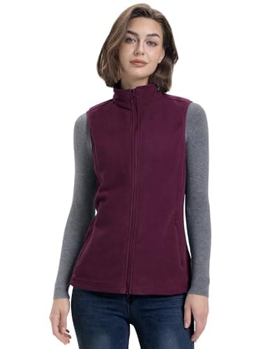 Women's Lightweight Warm Polar Fleece Vest with Zip Pockets for Winter — Dark Fuchsia