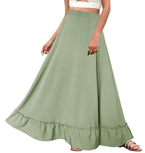 Afibi Women's Plus Size Vintage High Waist Maxi Skirt with Pockets — Army Green