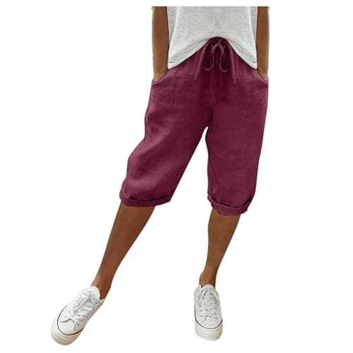 Cotton Linen Bermuda Shorts Elastic Waist Cargo Shorts — 009