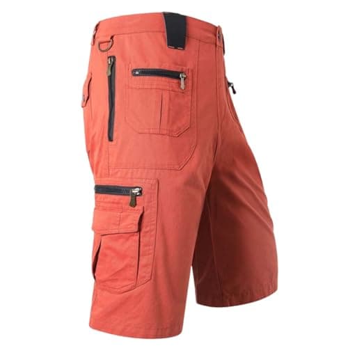 Quick Dry Mens Casual Tactical Cargo Shorts Outdoor Hiking — Orange