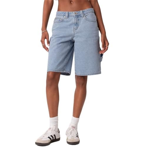 Raruxxin Women's Y2K Wide Leg Low Waist Cargo Jean Shorts with Pockets — I Baby Blue