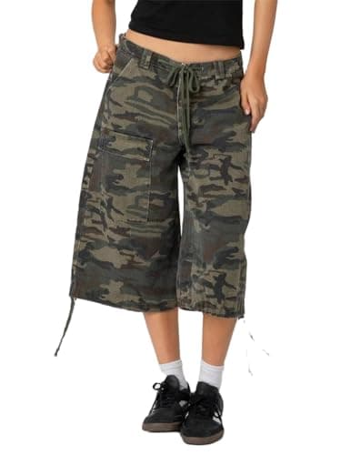 Alyweatry Y2K Loose Denim Bermuda Shorts for Women — Green Camo
